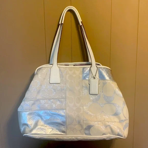 Coach Silver and White Bag Purse - Picture 1 of 12